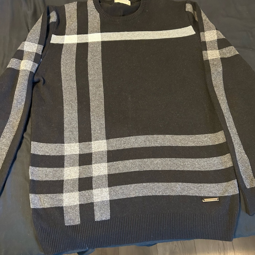 Burberry Black and Gray Check Crewneck Sweater